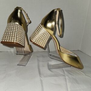 Jessica Simpson Gold Architectural Heels with Slingback